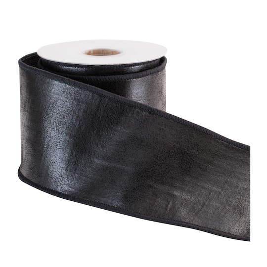 Melrose 4" x 5yd. Dark Brown Faux Leather Wired Ribbon